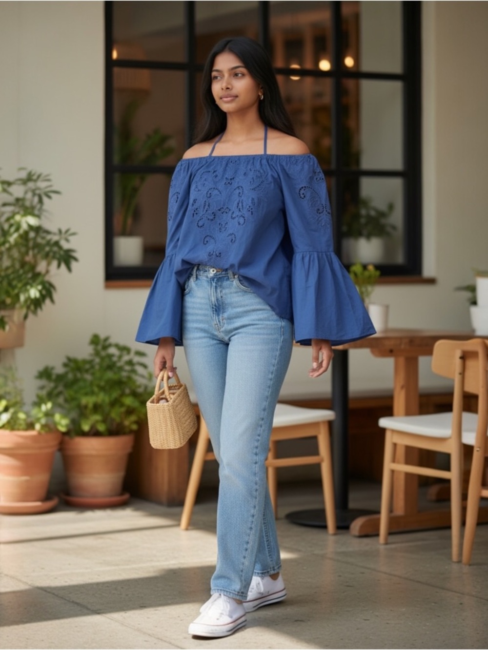 Chico's Royal Blue Embroidered Blouse